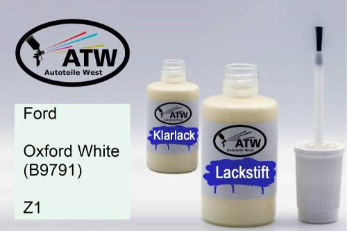 Ford, Oxford White (B9791), Z1: 20ml Lackstift + 20ml Klarlack - Set, von ATW Autoteile West.